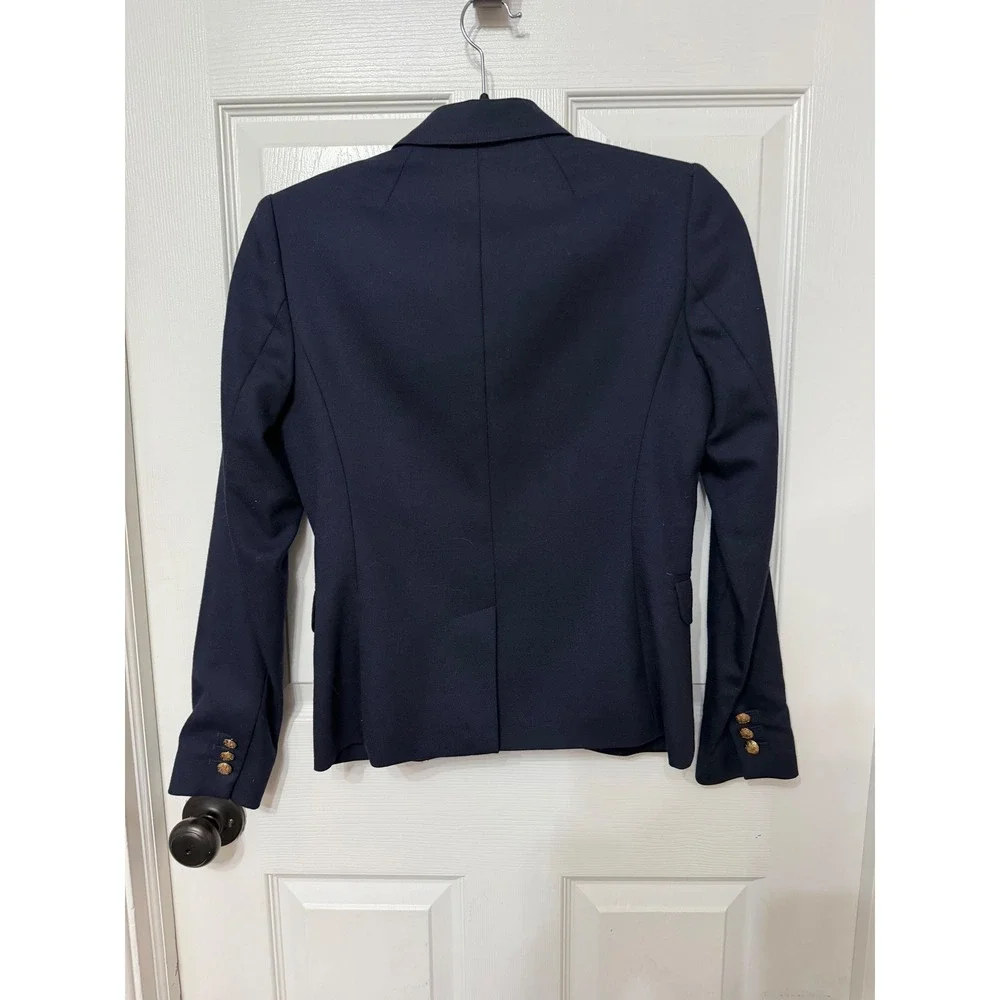 J.Crew Schoolboy Blazer Navy Blue Wool Blend Gold Crest Button‎ Jacket 0 RN77388 - Picture 6 of 7